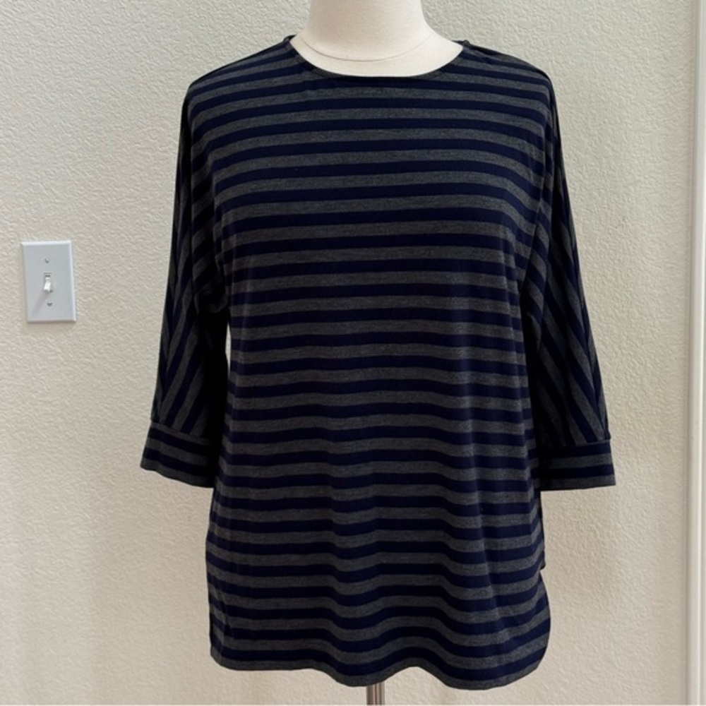 Chico's Navy and Gray Striped 3/4 Sleeve Top size 16 (Chico’s size 3)